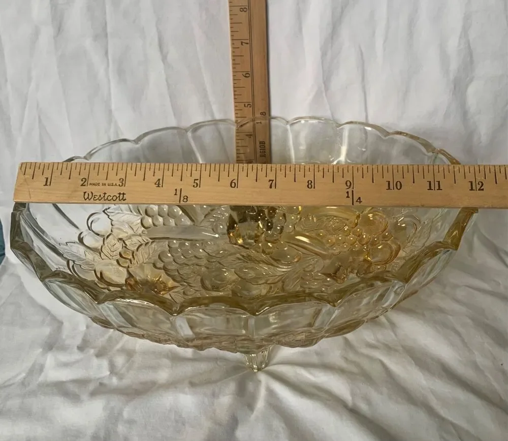 VTG RETRO MCM Large Footed Fruit Bowl Indiana Glass yellow Harvest DECOR ART